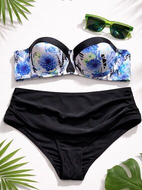 High Waisted Black Bikini Bottoms Ruched Swim Bottom Size XL